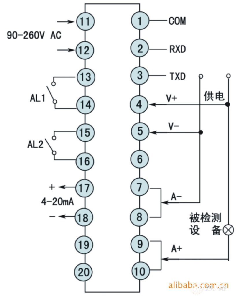 标准rs485总线,modbus rtu协议 耐压强度  ac 1500v 1min (接线端子